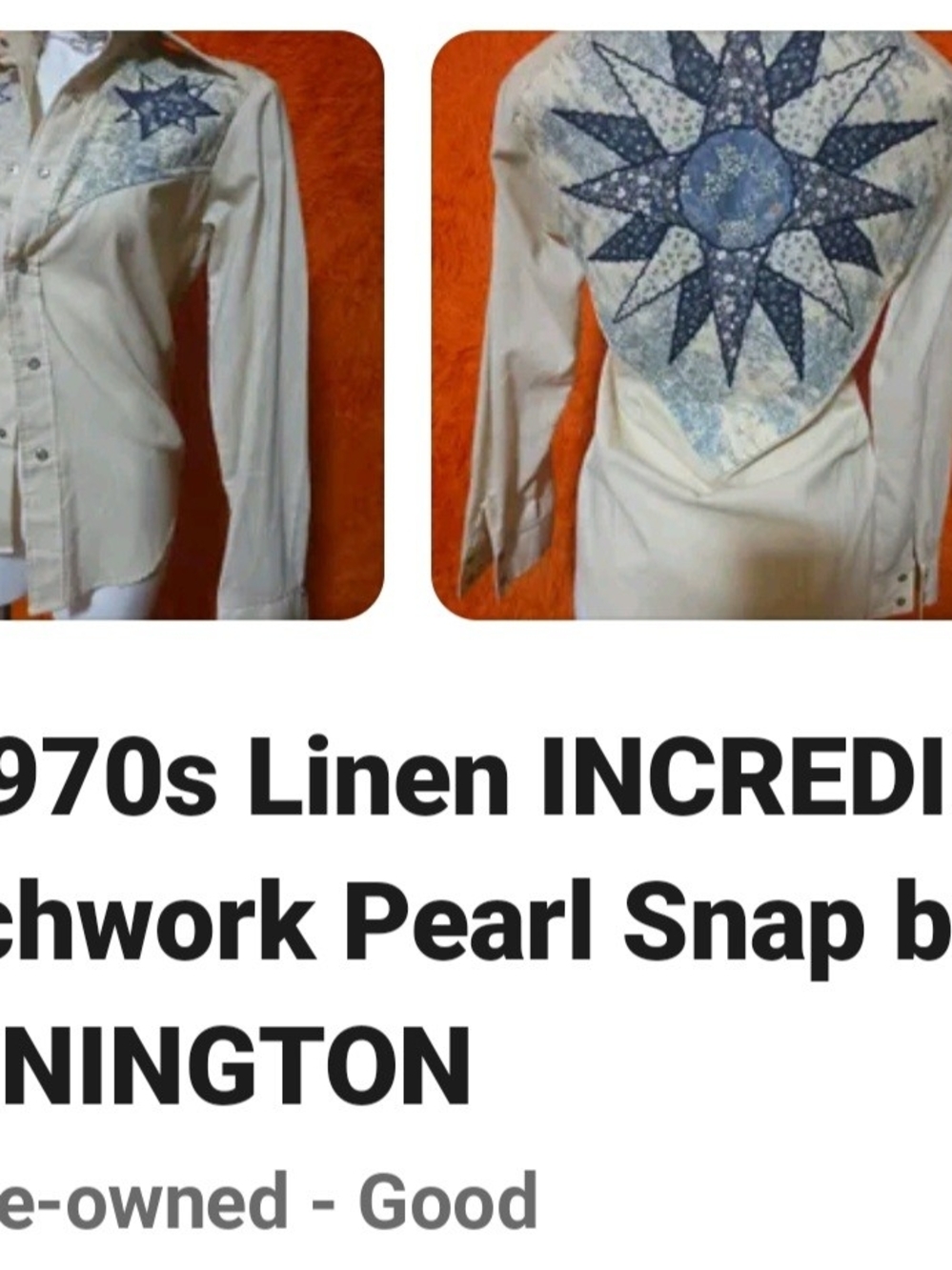 Linen Pearl Snap Shirt with Blue Patchwork Star